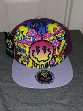 Top Level Purple & Lavender Snapback Hat with Neon Mushroom Graphic